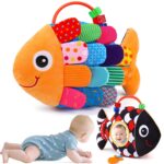 Baby Sensory Tummy Time Toys 0-6 Months Music Fish Toy for Newborn 3 4 5 6 Month Old Black and White High Contrast Infant Toys with Mirror Crinkle Rattle for 3-6 6-12 Months Baby Boy Girl Shower Gifts - Image 2