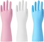 Bamllum Rubber Cleaning Gloves - 3 Pairs Latex Free Kitchen Cleaning Gloves with Cotton Liner- Household Dishwashing Gloves, Non- Slip Waterproof (Small, Blue+Pink+White) - Image 2
