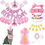 Birthday Hat for Cat with Bandana, Cute Kitten Outfit and Celebration Accessories, Cat Birthday Party Supplies (Pink) - Image 2