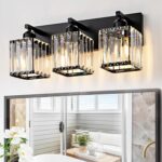 Black Bathroom Vanity Light 3 Lights, Crystal Bathroom Wall Light Fixtures Modern Vanity Light Over Mirror (Exclude Bulb) - Image 2