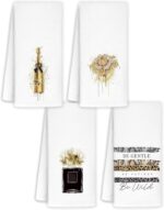 Black and Gold Bathroom Hand Towels Set of 4, Girly Preppy Gold Hand Towels for Girls Bathroom Dorm Apartment Decor, Trendy Aesthetic Kitchen Dish Tea Towels Gifts for Women, 16x24 Inch - Image 2