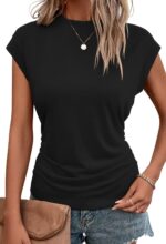 Bliwov Womens Fall Cap Sleeve Tops Business Casual Crewneck T Shirts Trendy Outfits Beach Vacation Clothes Fashion Blouses - Image 2