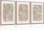 CHDITB Botanical Farmhouse Wall Art Set, Framed Boho Plant Wall Decor, Neutral Minimalist Floral Wall Painting, Rustic Wildflower Canvas Art Prints for Living Room, Bedroom, Bathroom - Large 16"x24"x3 - Image 2