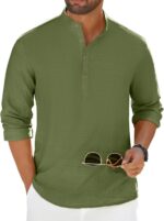 COOFANDY Men's Casual Henley Shirt Long Sleeve Band Collar Shirts Summer Beach Hippie Button T-Shirts - Image 2