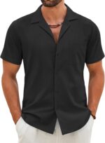 COOFANDY Mens Cotton Linen Shirt Casual Button Down Short Sleeve Shirts Summer Cuban Vacation Beach Shirts with Pocket - Image 2