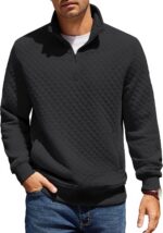 COOFANDY Mens Quarter Zip Pullover Quilted Sweatshirt Knit Long Sleeve Mock Neck Sweater Polo with Pocket - Image 2