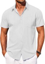 COOFANDY Men's Short Sleeve Button Down Shirt Casual Summer Beach Shirts Vacation Wedding Shirt with Pocket - Image 2