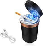 Car Ashtray, Solar Powered/USB Rechargeable Vehicle Ashtray with Electronic Cigarette Lighter, Detachable Ash Tray with Lid & LED Blue Light for Car Cup Holder Home Office (Black) - Image 2