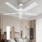 Ceiling Fan with Light Remote: 52 inch Modern Bedroom Fans with Dimmable Tri-Color Temperatures LED - Quiet Reversible DC Motor - Indoor Home Use (Matte White-5, 52 Inch) - Image 2