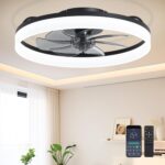 Ceiling Fans with Lights and Remote Fandelier - 20'' Flush Mount Low Profile Modern Black Ceiling Fans for Bedroom - Stepless Color Temperature Change and 6 Speeds, Black - Image 2