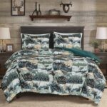 Chezmoi Collection Bishop 2-Piece North Lake Motif Comforter Set - Multicolor Blue Green Brown Black Printed Washed Cabin Lodge Microfiber Bedding, Twin - Image 2