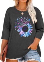 Chulianyouhuo Plus Size Tops for Women Cute Graphic Tees 3/4 Sleeve Flower Print Loose Fit Summer Casual T Shirts - Image 2