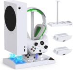 Cooling Fan with Charging Stand for Xbox Series S Console and Controller, Dual Charger Dock Accessories with 2 x 1400mAh Rechargeable Battery and Cover, Headphone Mount for Xbox Series S, White - Image 2