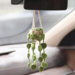 Cute Crochet Plant for Rear View Mirror, Boho Handmade Car Mirror Hanging Accessory for Women & Girls, Green Interior Aesthetic Decor Truck Hanger Ornament Charm - Image 2