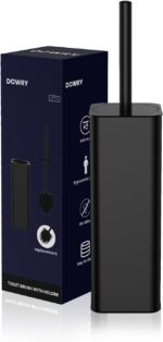 DOWRY Toilet Bowl Brush and Holder for Bathroom Storage Organization Deep Cleaning Covered Brush Cleaner Black Toilet Brush with 2 Brush Holders,Black Square - Image 2