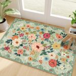 DUKINO 2x3 Rugs for Entryway, Floral Indoor Washable Front Door Mat, Non Slip Boho Small Carpet, Soft Low Pile Throw Rug for Entrance, Bedroom, Kitchen, Laundry, Bathroom, Green - Image 2