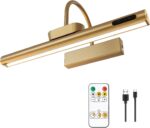Dimmable Cordless Picture Light with Controller and Timer, Rechargeable 5000mAh Battery Wall Sconce for Wall Pictures, Gallery Artwork, Paintings, Portraits, Dartboards (Gold) - Image 2