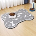 Dog Cat Food Mat,Rapid Absorbent Pet Feeding Mat, Bone Shaped Dog Placemat Water Bowl Mat with Rubber Backing,No Stains Dog Cat Food Mats Indoor, Pet Accessories Supplies 16"×24" Grey - Image 2