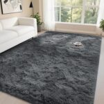 DweIke Fluffy Dark Grey 4x6 Area Rugs for Bedroom Living Room, Soft Plush Shaggy Deep Gray Girls Boys Kids Rug, Non-Slip and Machine Washable Carpet for Dorm Nursery Classroom Decor - Image 2