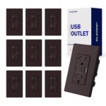 ELEGRP USB Charger Wall Outlet, USB Receptacle with USB A & USB C Ports, 20 Amp Duplex Tamper Resistant Receptacle Plug NEMA 5-20R, Wall Plate Included, UL Listed, 10 Pack, Matte Brown - Image 2