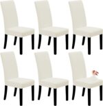Easy-Going Dining Chair Covers Stretch Dining Room Chair Covers Set of 6, Parsons Chair Slipcovers for Dining Room, Ceremony, Banquet, Ivory - Image 2