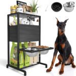 Elevated Dog Bowls: Height Adjustable Raised Dog Stand (4.5'' to 12'') 2 * 1700ml Stainless Steel Bowls + Slow Feeder, Feeding Station w/Storage Organizer & Toy Basket for Medium/Large Breeds - Image 2