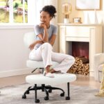 Ergonomic Cross Legged Office Chair with Wheels - Adjustable Height for Meditation, ADHD Desk & Yoga - Wide Criss Cross Design with Lumbar Support, Kneeling Chair - White - Image 2