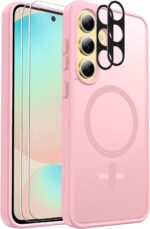 Ezanmull for Samsung Galaxy S24 FE Case Magnetic Shockproof, [Fit for MagSafe] [Glass Screen Protector + Camera Lens Protector] Translucent Anti-Fingerprint Case for Samsung Galaxy S24 FE (Pink) - Image 2