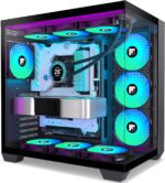 F600 PC Case - Pre-Installed 7 PWM ARGB Fan, ATX Mid-Tower Gaming PC Case, 270° Panoramic Glass with Type-C, FOIFKIN (Black, F600) - Image 2