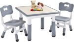 FUNLIO Kids Table and 2 Chairs Set, Height Adjustable Toddler Table and Chair Set for Ages 3-8, Easy to Wipe Arts & Crafts Table, for Classrooms/Daycares/Homes, CPC & CE Approved (3pcs Set) - Gray - Image 2