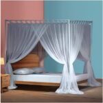 Fabric Bed Drapes Mesh Protection Canopy Shielding Netting,Summer Bed Canopy Mosquito Net for Single Double Bed, 4 Corner Post Floor Bed Curtain Girls Bedroom Decor with Metal Stand - Image 2