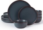 Famiware Mercury Plates and Bowls Sets, 12 Pieces Stoneware Dinnerware Sets, Dishes Set for 4, Microwave and Dishwasher Safe, Charcoal - Image 2