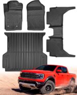 Full Set Car Truck Bed Mat & Floor Mats for Ford Ranger SuperCrew Cab: 2024 2025 All-Weather Mats for XLT Raptor Lariat XL with 5ft TPE Trunk Bedmat, Anti-Slip Waterproof Protection Accessories - Image 2