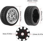 GLOBACT 12mm Hex Wheels and Tires OD 2.55" Rubber Tires for Traxxas HSP Tamiya HPI Kyosho Redcat Exceed 1/10 RC On-Road Touring Car WLtoys 144001 1/14 RC Buggy (Silver) - Image 2