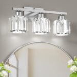 GOLSPARK 3 Light Bathroom Light Fixtures Over Mirror, Vanity Lighting Fixtures, Brushed Nickel Crystal Light Fixture, Crystal Wall Sconce E26 Base, Round Crystal Glass Shades(Exclude Bulb) - Image 2