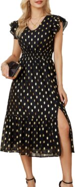 GRACE KARIN Women's V Neck Ruffle Sleeve Summer Dress 2025 Split Flowy Tiered Midi Dress Wedding Guest Cocktail Dresses - Image 2