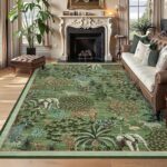GarveeHome Jungle 8x10 Area Rug Washable Rugs for Living Room, Forest Rug Non Slip Low Pile Soft Indoor Stain Resistance Animal Print Carpet for Bedroom Dining Room Playroom Nursery, Forest Green - Image 2