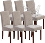 Genina 100% Waterproof Chair Covers for Dining Room Set of 6, Large Dining Room Chair Covers Protectors Stretch Kitchen Parson Chair Slipcovers for Home, Restaurant (Large, Leaves-Warm Gray) - Image 2