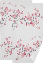 Giwawa Cherry Blossom Hand Towel Set of 2 Absorbent Pink Butterfly Floral Bath Towels Soft Cherry Blossoms Flower Fingertip Face Towel for Bathroom Kitchen Hotel Spa Decor Gift 28.3x14.4 Inch - Image 2