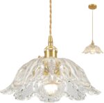 Glass Pendant Light Vintage Light Fixtures,Transparent Modern Chandelier Pendant,E26 Pendant Lights Kitchen Island,10.6 inch Hanging Lamp for Bedroom Hotel Dining Room 1 Light - Image 2