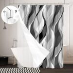 Grey Black Modern 3 in 1 Shower Curtain Set，Striped Gray Shower Curtain Set for Bathroom,Stylish Simplicity Abstract Fabric Bath Curtain with Hooks and Liner, 72x72in - Image 2