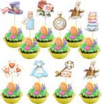 Gyufise 36Pcs Alice Cupcake Toppers Butterfly Flower Bowl Key Clock Eat Me Cupcake Picks Tea Party Cake Decorations for Baby Shower Birthday In Wonderland Party Decorations - Image 2