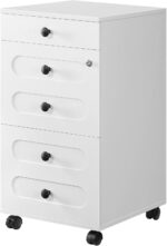HOOBRO 3 Drawer File Cabinet with Lock, Wooden Farmhouse Office Storage Cabinet, Under Desk Mobile Filing Cabinet fits Letter / A4 Size for Home Office, Modern Rolling Printer Stand, White WT32WJ01 - Image 2