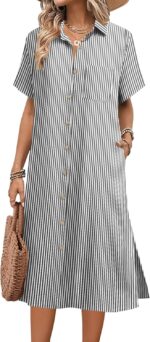 HOTOUCH Womens Summer Dress Casual Midi Short Sleeve Shirt Button Down Loose Beach Dress with Pockets - Image 2