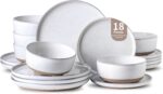 Hasense Plates and Bowls Sets, 18 Pieces Modern Porcelain Dishes Sets Service for 6, Stoneware Dinnerware Sets with Speckled Pattern, Scratch Resistant Microwave and Dishwasher Safe, White - Image 2