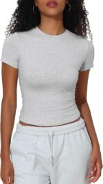 Hilor Women's Casual Basic Cotton T-Shirts Short Sleeve Y2K Going Out Crop Tops Baby Tees Tight Fitted Crew Neck T Shirts - Image 2