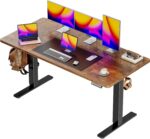 Huuger 55 x 28 Large Electric Standing Desk, Height Adjustable Computer Desk, 27.6" Deep Desktop, Stand up Gaming Office Desk with 2 Hooks, 3 Preset Heights, for Home Office, Rustic Brown - Image 2