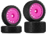 INJORA Pre-Mounted Pin Buggy Tires & Wheels for 1/24 Losi Micro-B, 4pcs(Magenta) - Image 2