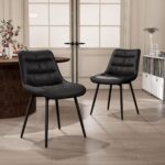 Kidol & Shellder Dining Chairs Set of 2, Modern Upholstered PU Leather Kitchen Side Chairs with Comfortable Back - Mid-Century Armless Chair for Dining Living Room Bedrooms, with Metal Legs (Black) - Image 2