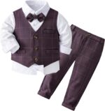 Kimocat Baby Boys Gentleman Bowtie Blue Suits Set Long Sleeve +Vest+Pants - Image 2